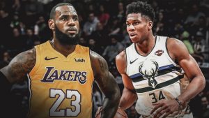 (Left to Right), Lebron James: LA Lakers: Giannis Antetokounmpo, Milwaukee Bucks